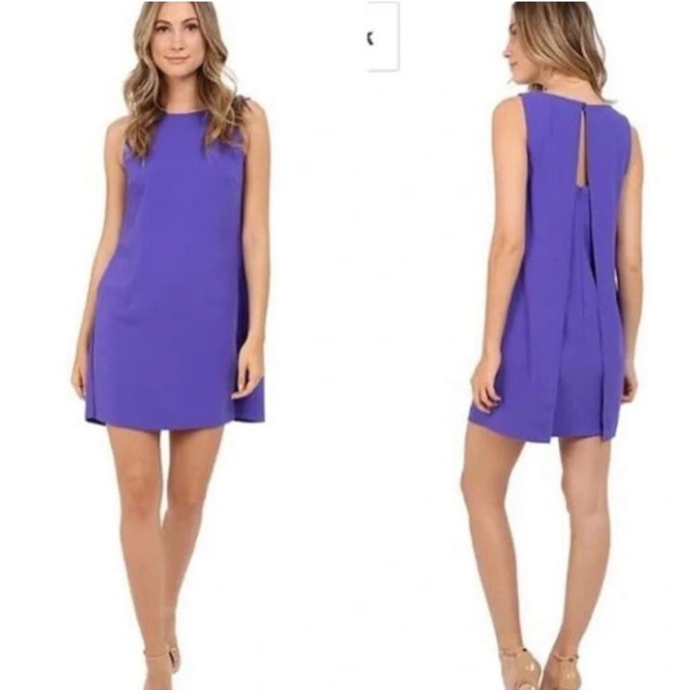 Trina Turk Purple Crepe Shift Dress Flyaway‎ Back NWT